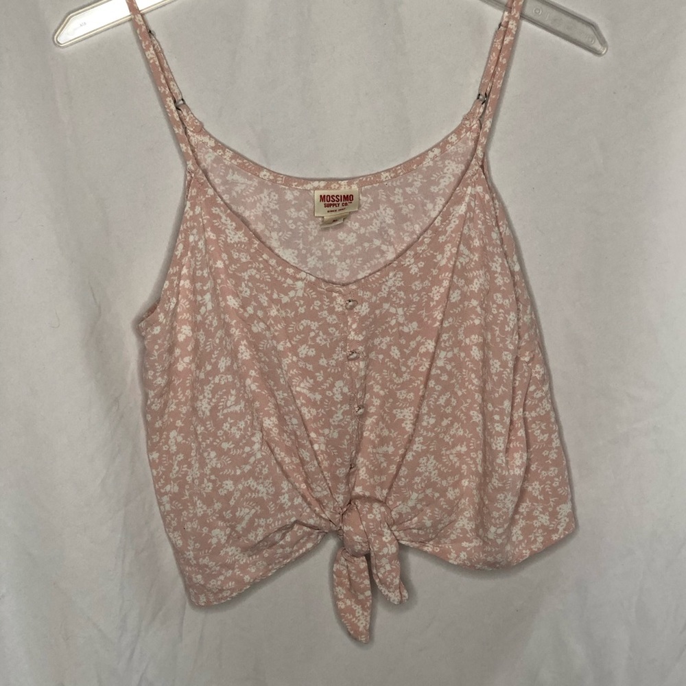 Pink floral tie front tank